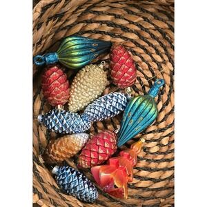 11 Vintage Antique Glass Christmas Ornaments  Xmas Tree Decorations Pinecones